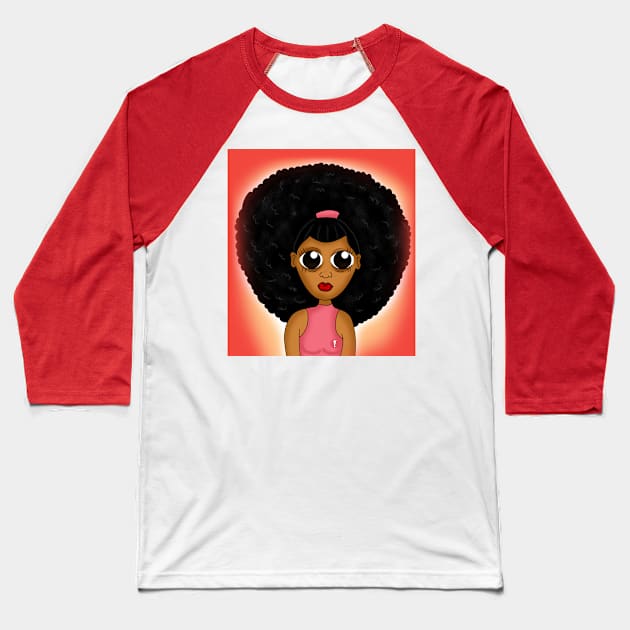 Cute brown skin girl with afro digital art drawing Baseball T-Shirt by Spinkly Creations 